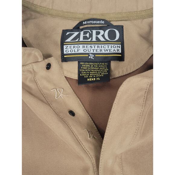 Zero‎ Restriction Golf Outer Wear Mens XL Microsuede Brown Tan Embroidered Vest - Picture 2 of 9